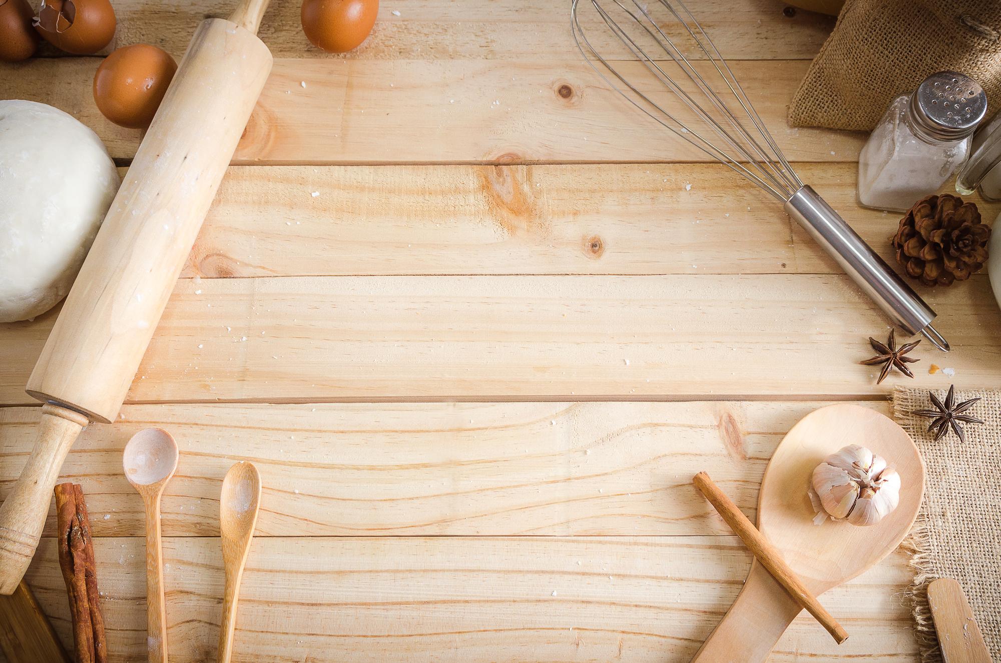 Workshop kitchen with wooden table and tools