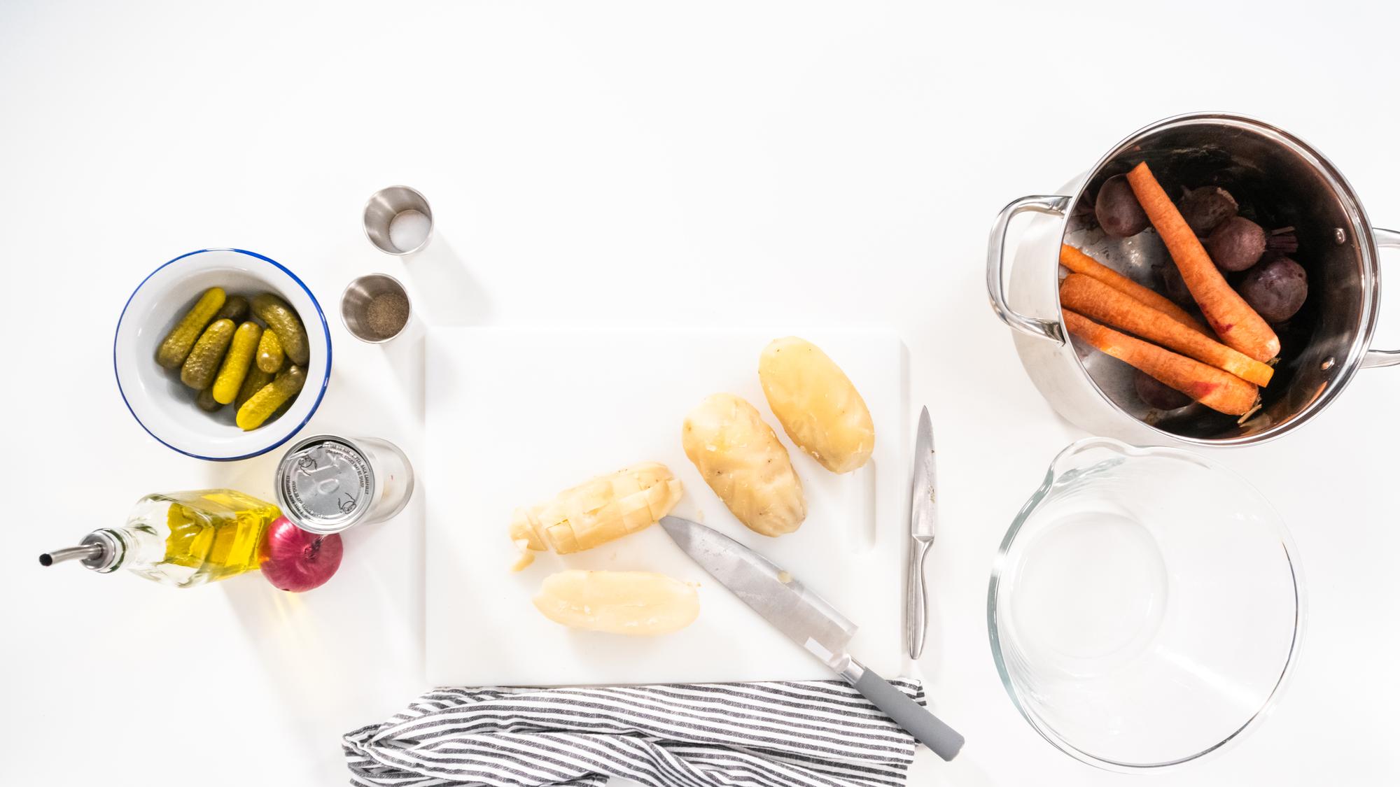 Compact mise en place on counter